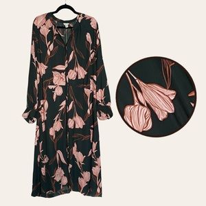 A New Day Target Olive Floral Button Front Midi Dress Size XXL NWT
